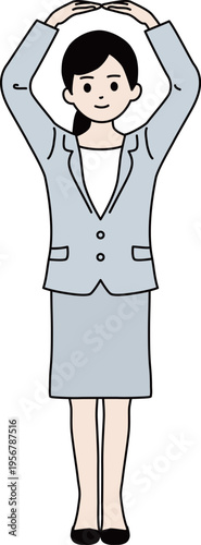 シンプルな線画のビジネスウーマン　イラスト（OKポーズ）　ベクター