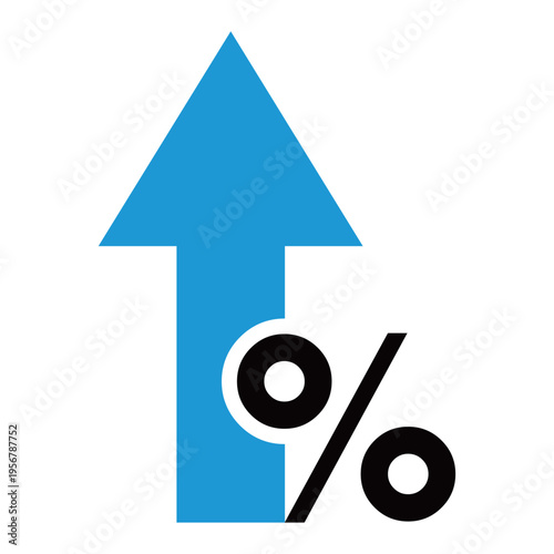 上昇矢印とパーセント記号のビジネスアイコン（2色・青・成長率・利率・向上・トレンド）