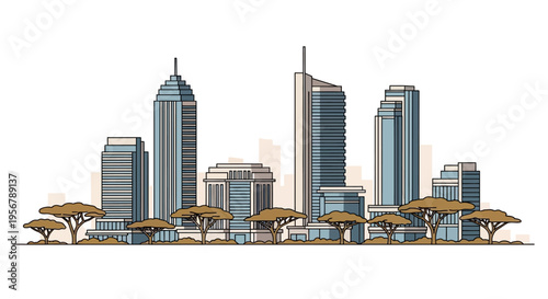 Modern City Skyline with Tall Buildings.