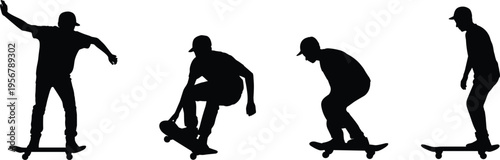 Silhouettes of skateboarders performing tricks on skateboards skateboarding
