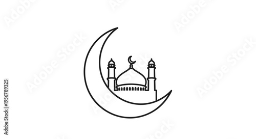 Mosque Icon with Crescent Moon.