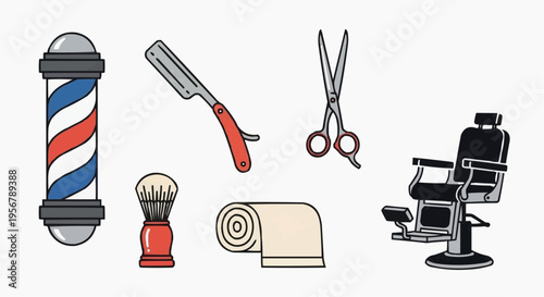 A set of barber shop tools, symbolizing traditional grooming services. This image showcases barber tools