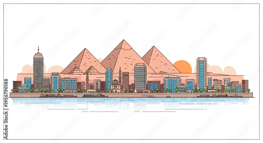 Obraz premium Pyramids of Giza cityscape illustration 1.