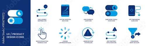 UX and product design icon set showing various concepts
