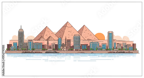 Pyramids of Giza cityscape illustration 1.