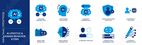 AI lifestyle and human behavior icons design set