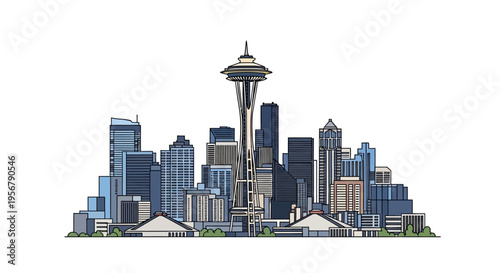Seattle city skyline with Space Needle.