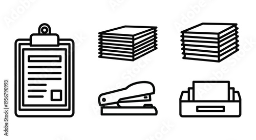 Office supplies and paper documents.
