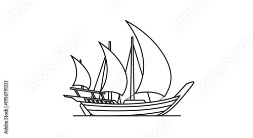 Traditional sailing boat with billowing sails.