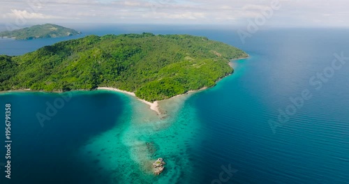 Wallpaper Mural Top view of Blue sea and Alad Island with small white beach. Romblon, Philippines. Torontodigital.ca