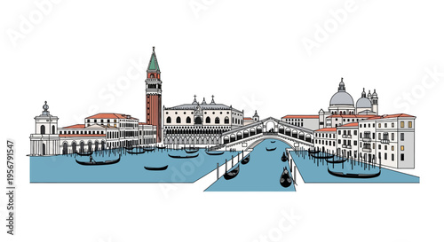 Venice Cityscape with Famous Landmark Tower.