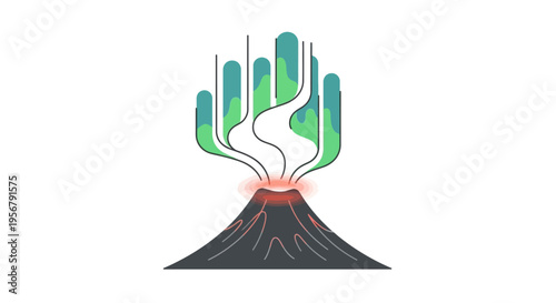 Volcano Erupting Green Smoke Emissions.