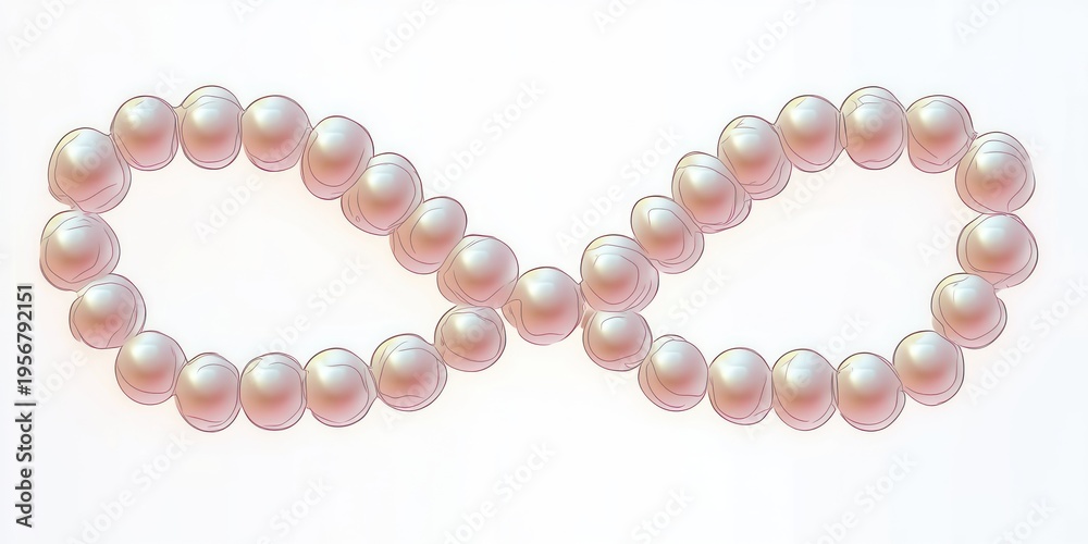 Obraz premium luminous pinkish pearl beads arranged in an infinity loop on a clean white background, evoking elegant timelessness and serene sophistication