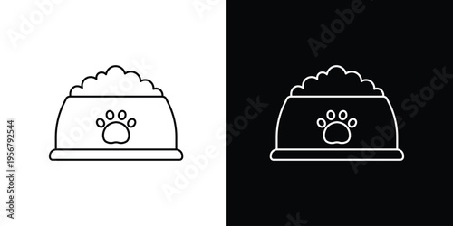 Minimalist Line Art Pet Food Dish Icon Featuring a Paw Print for Animal Nutrition and Care Concepts and Pet Supplies Design