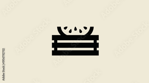 Minimalist logo design a watermelon slice atop a crate. Simple, clean, and graphically appealing