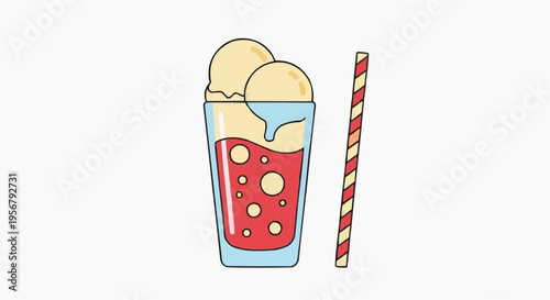 An illustration of a refreshing ice cream soda drink with a straw