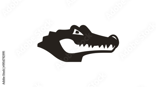 A stylized illustration features the profile of a crocodile's head in solid black against a white background