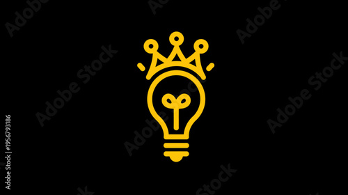 Illustration of a yellow lightbulb with a crown, set against a black background