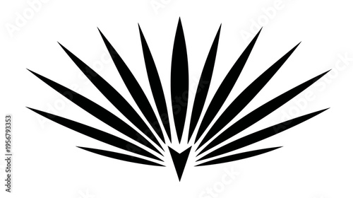 A symmetrical black stylized floral design of sharp, elongated leaves radiating outwards