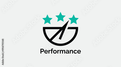 Performance icon with three stars and a speedometer symbolizing high achievement and efficiency in a modern vector graphic design