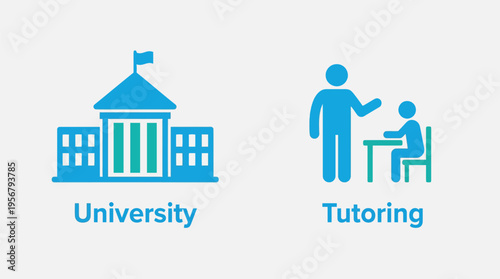 University and tutoring vector graphic illustration with building and teacher