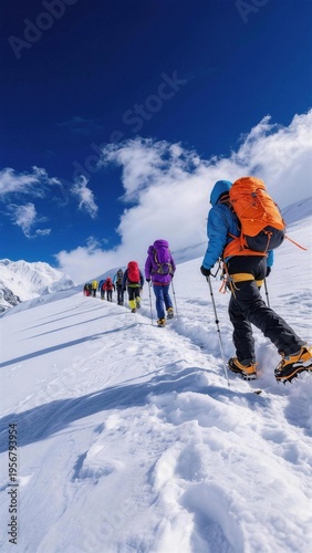 登山团队励志攀登徒步登顶雪山

