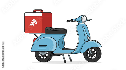 Blue scooter with red pizza delivery box