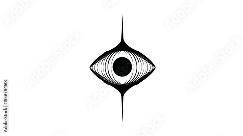 Stylized, symmetrical eye illustration in black on white background. Features spikes above and below