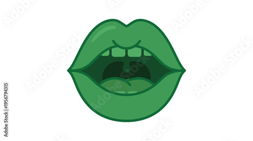 Green lips open in surprise illustration