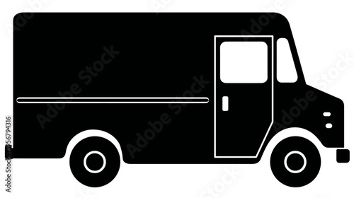 A flat black silhouette of a cargo van, side profile, with a single door