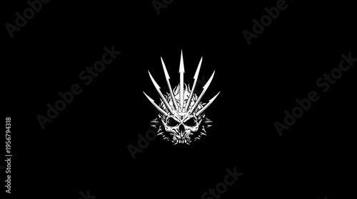A white skull with sharp protrusions on a black background. Simple, yet striking gothic imagery