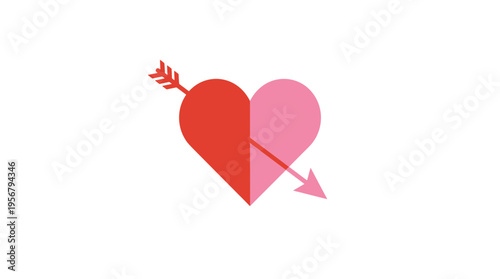 Flat heart pierced by an arrow, divided in red and pink