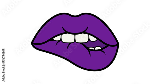 Purple lips biting lower lip, vector illustration