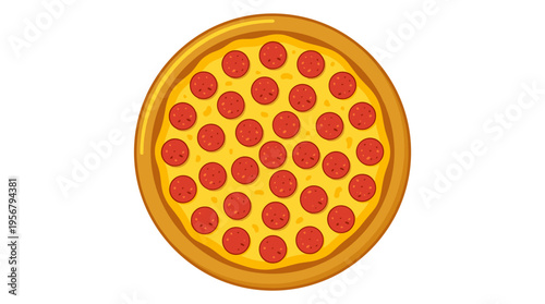 Flat design pepperoni pizza viewed from above