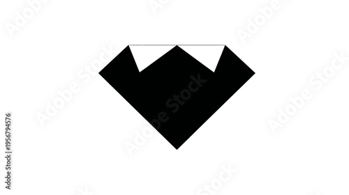 Black diamond-shaped graphic with pointed top details on white background. Simple and abstract