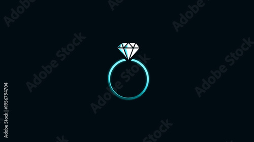 A luminous, digital-art representation of a diamond ring, featuring a gem, and a teal band