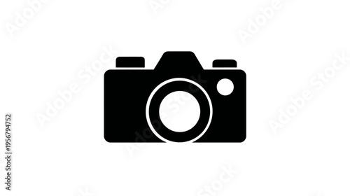 A simple, minimalist black camera icon on a white background, perfect for use in various visual media