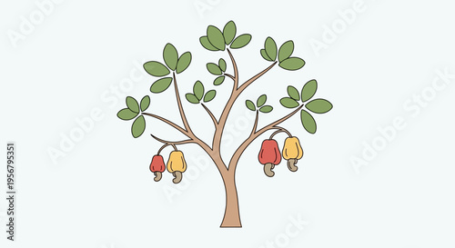 Tree with colorful fruit and leaves.
