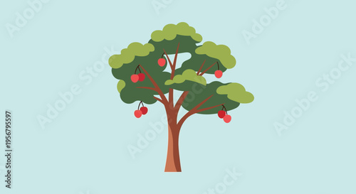 Tree with green leaves and apples.