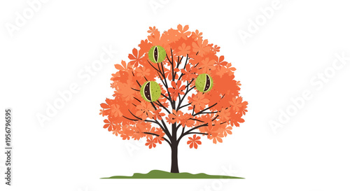 Vibrant Orange Tree with Green Leaves.