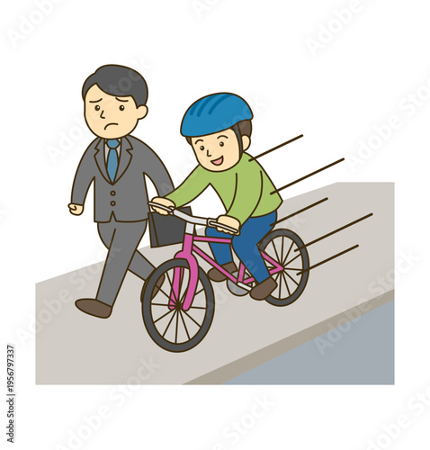 歩道を危険走行する自転車 歩行者妨害イラスト