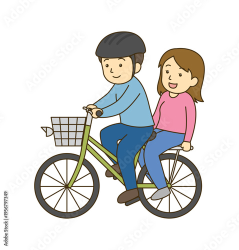 自転車の二人乗り禁止 違反イラスト 危険運転