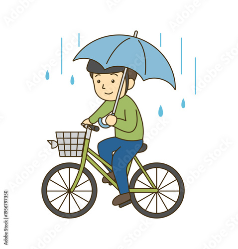 傘さし自転車運転 危険行為イラスト 雨の日の交通違反