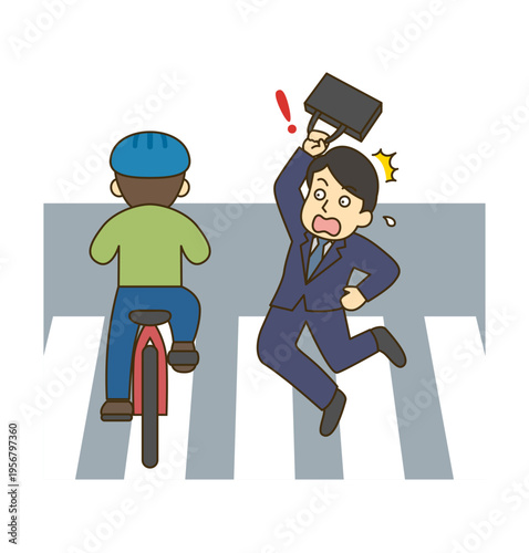 横断歩道で歩行者を妨害する自転車 交通違反イラスト