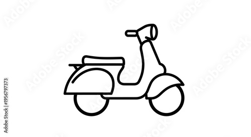 Line art icon of a classic vintage motor scooter. Retro two-wheeled moped vehicle illustration for urban transport and travel.