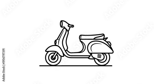 Vintage classic scooter vector line art icon illustration. Retro moped outline drawing for urban transport, travel, and delivery design.