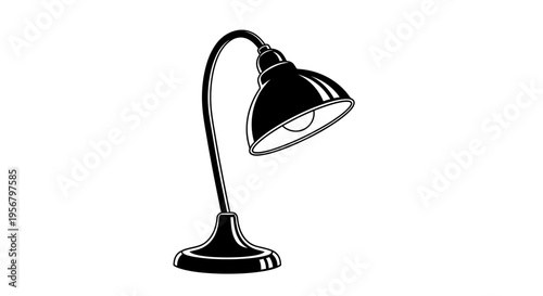 Classic Black Desk Lamp Vector Illustration. Vintage Style Table Light Icon for Home, Office, or Study Room Illumination