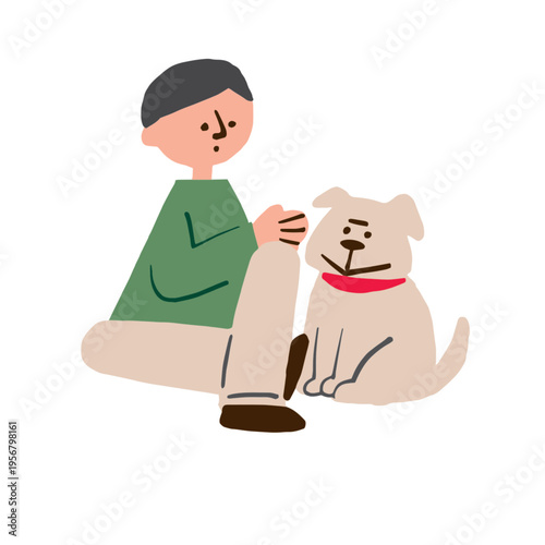 	Illustration of a man sitting with a dog