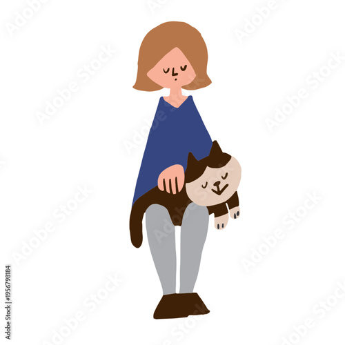 Illustration of a woman sitting with a cat