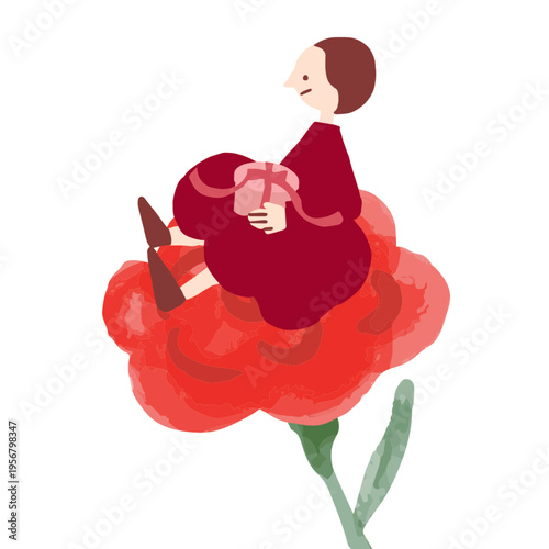 An illustration of a mother riding a carnation